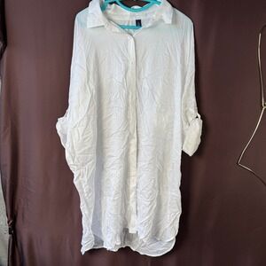 Lands' End‎ Women's L LONG White Roll Sleeve Tunic Swim Cover Up